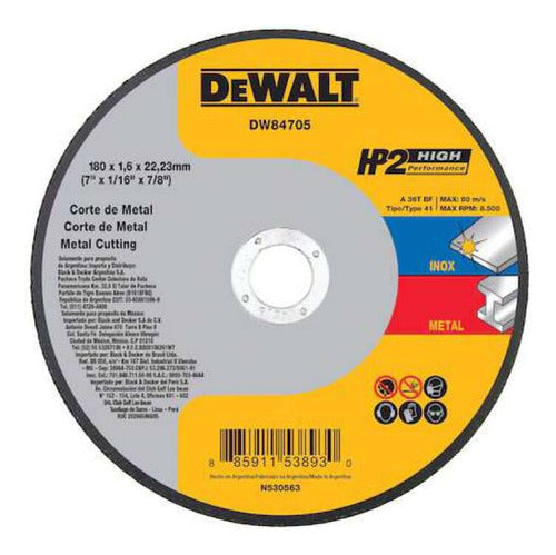 Disco De Corte Dewalt 7  X 16 Mm Inox Hp2