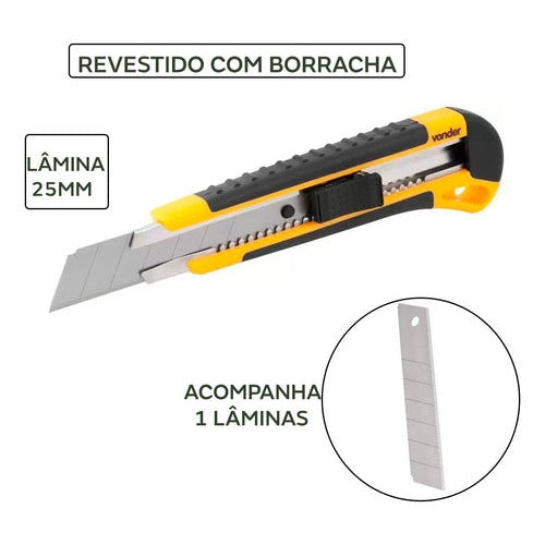 Estilete Profissional Trava Desliz. Emborrachado 25mm Vonder