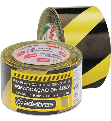 Fita Zebrada Sem Adesivo Adelbras Preto/amarelo 100m